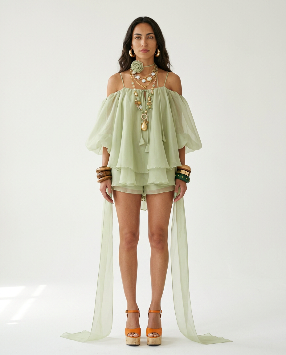 Ethereal Ruffled Mini Dress Boho Brown