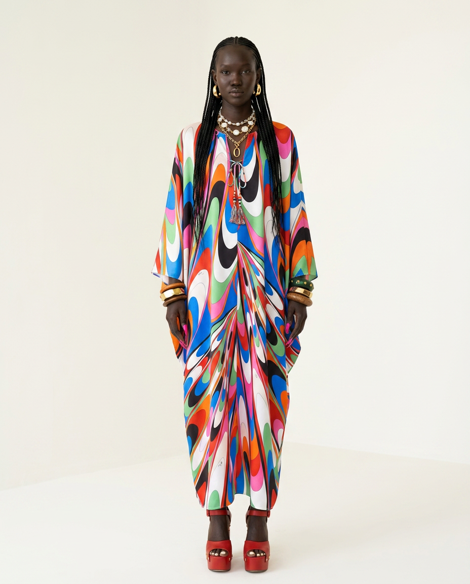 Vibrant Printed Loose Maxi Dress Boho Brown