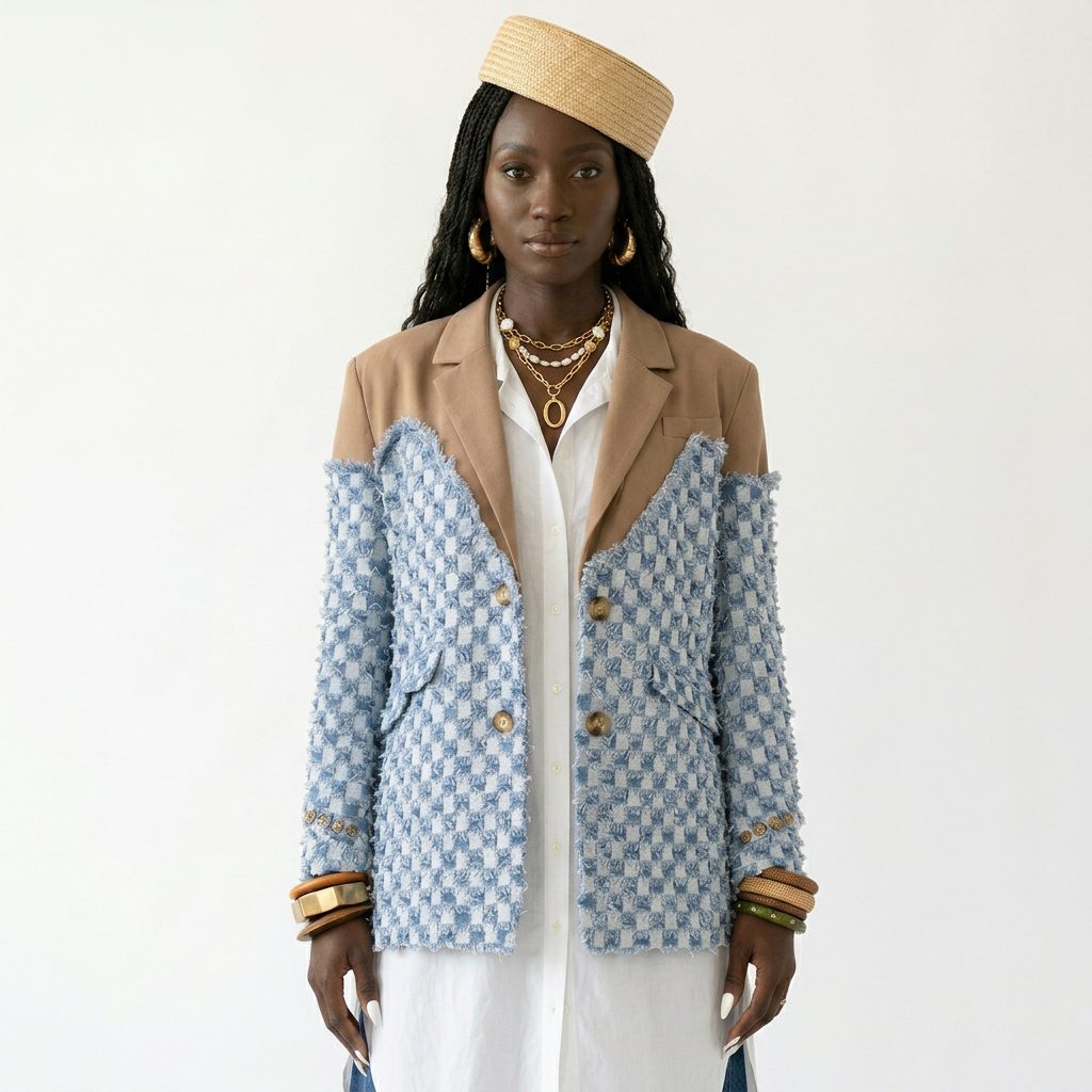 Audacious Spliced Raw Edge Blazer Boho Brown