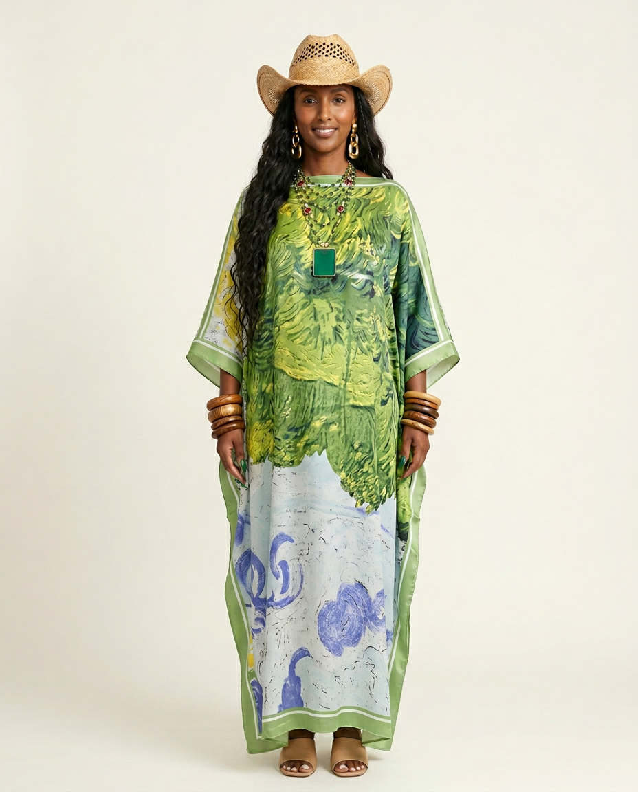 Wanderlust Printed Oversized Kaftan Boho Brown