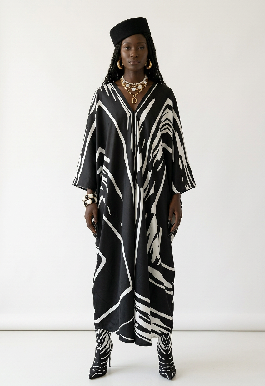 Sovereign Printed Silk Oversized Kaftan Boho Brown