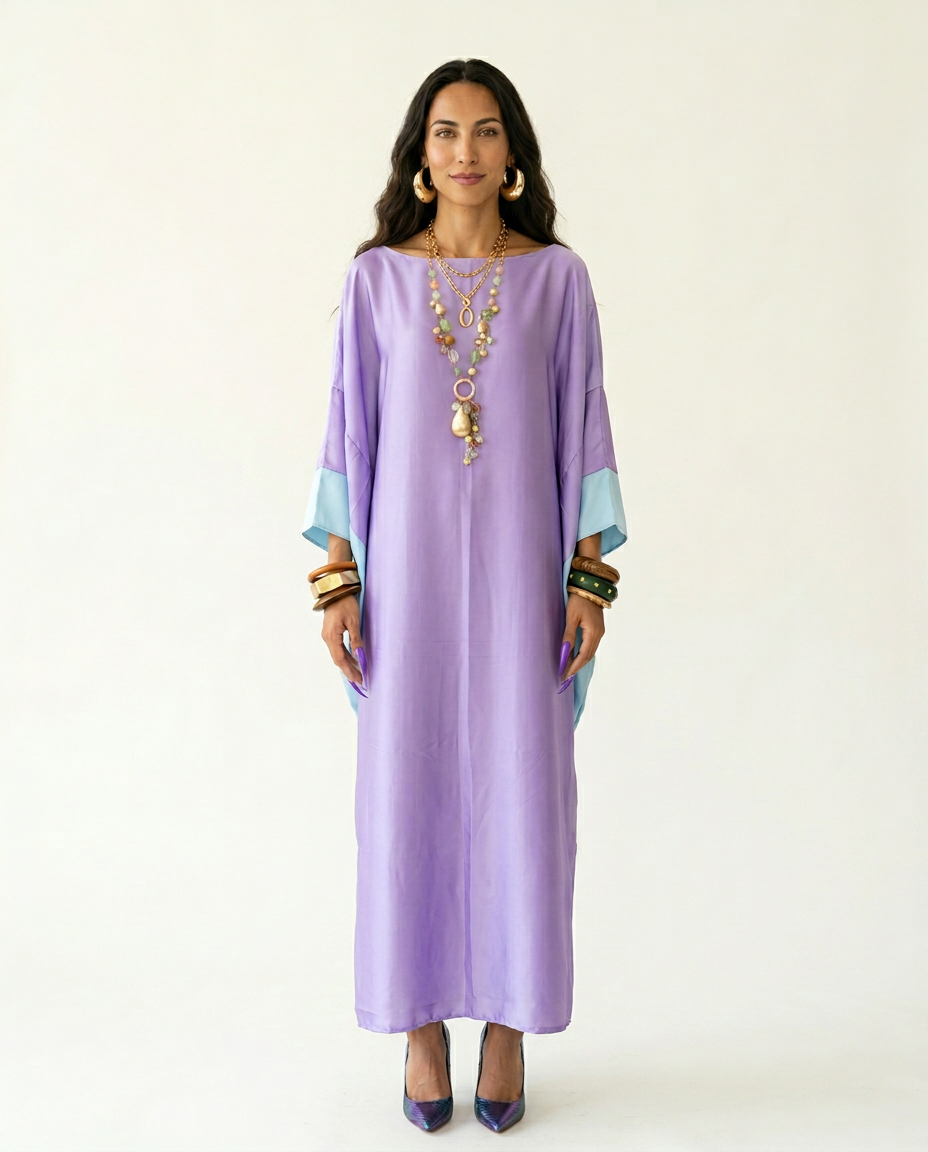 Liberated Loose Color Block Kaftan Boho Brown