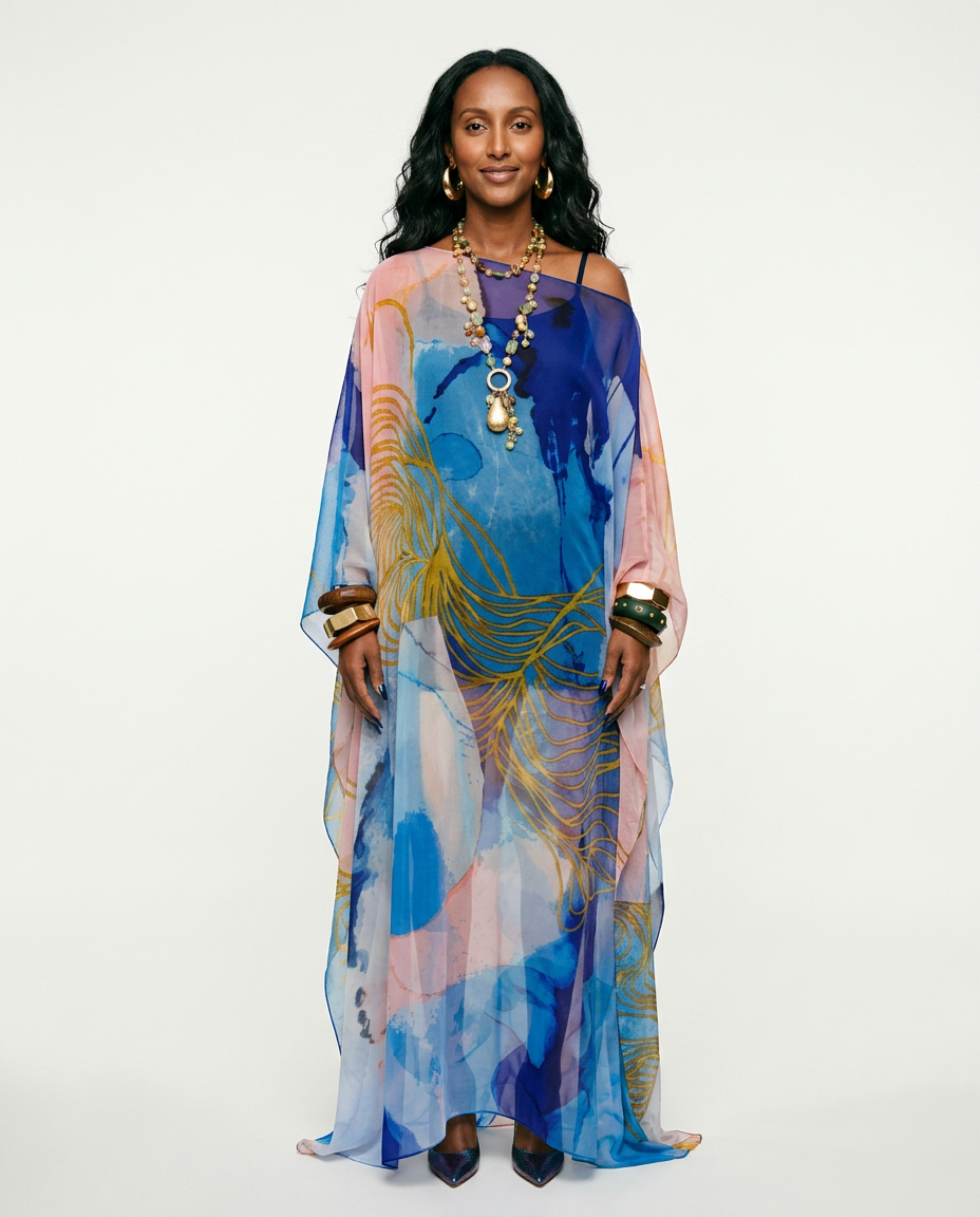 Boundless Tulle Printed Kaftan Boho Brown