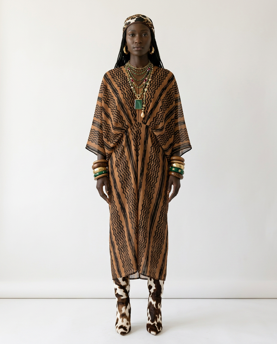 Wanderlust Printed Vacation Kaftan Boho Brown