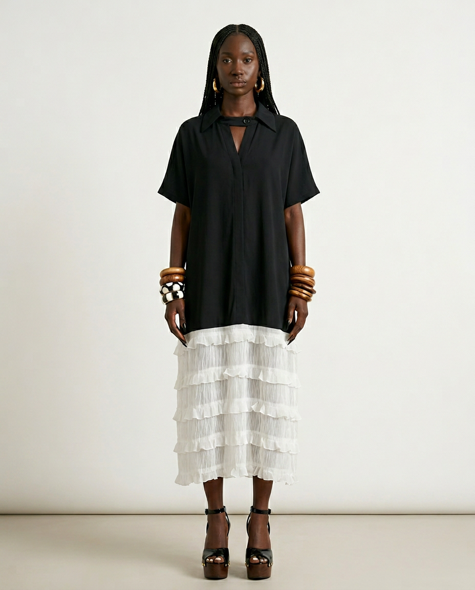 Liberated Tiered Contrast Maxi Dress Boho Brown