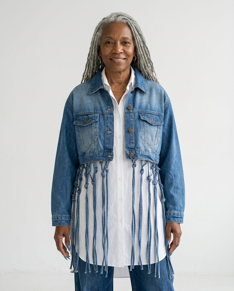 Bold Woven Tassel Denim Jacket Boho Brown