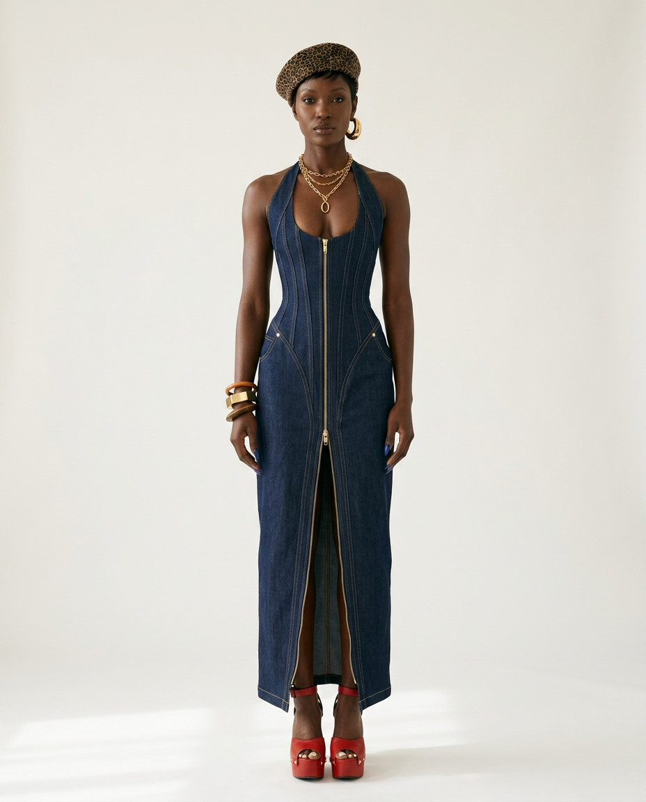Fierce Backless Halter Maxi Dress Boho Brown