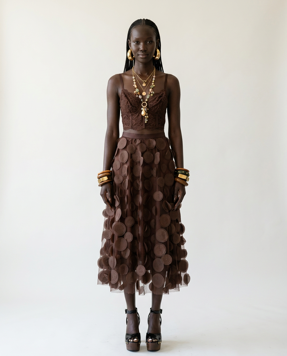 Radiant Meshed Polka Dot Two-Piece Set Boho Brown