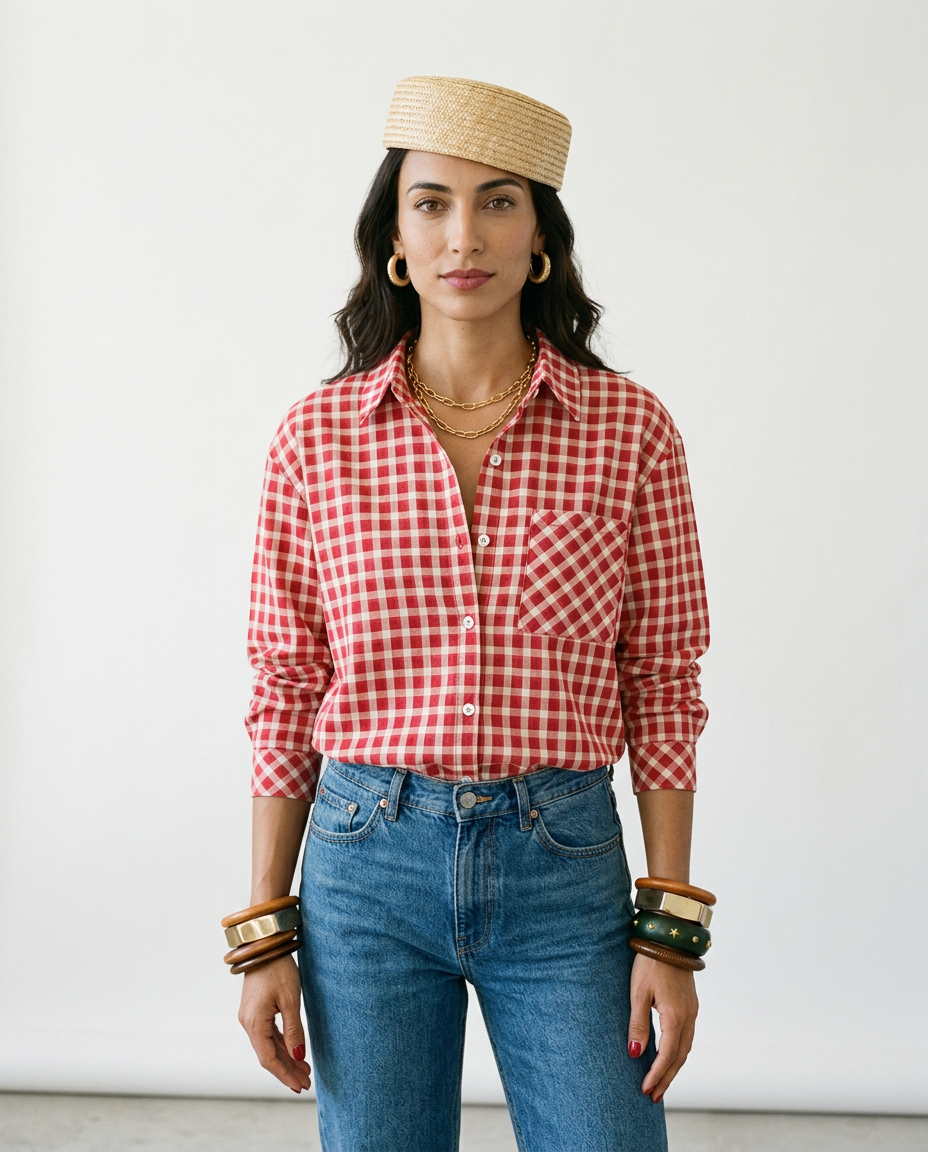 Adventurous Plaid Loose Blouse Boho Brown