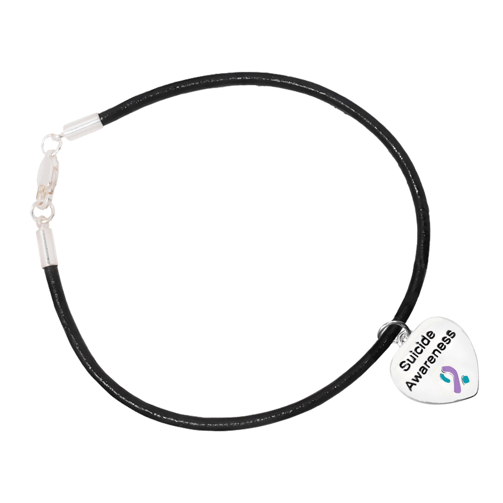 Suicide Awareness Heart Charm Black Cord Bracelets The Awareness Company