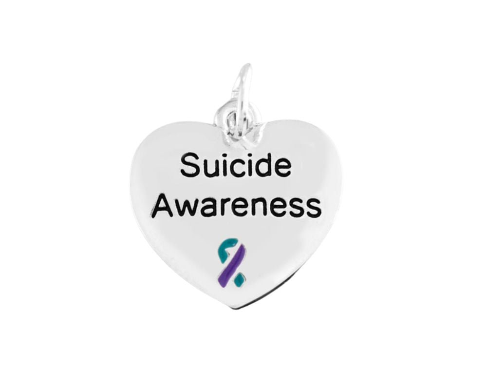 Suicide Awareness Teal & Purple Ribbon Heart Charm The Awareness Company