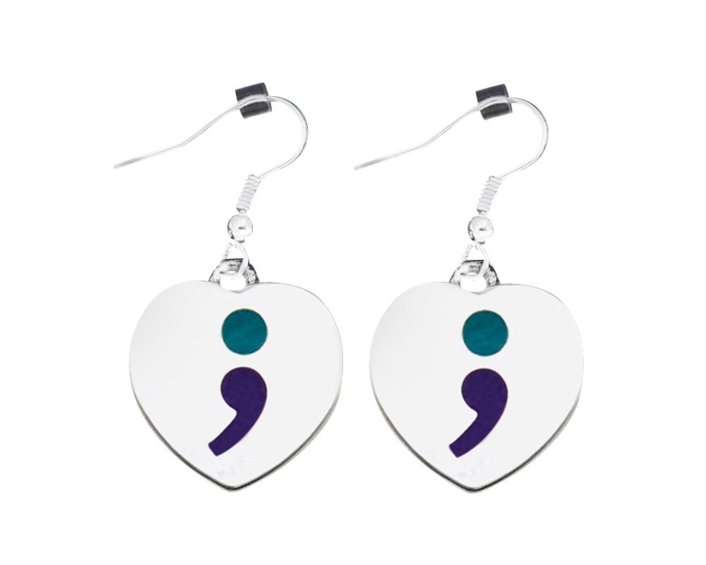 Suicide Prevention Awareness Heart Shaped Semicolon Hanging Earrings The Awareness Company