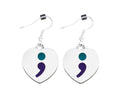 Suicide Prevention Awareness Heart Shaped Semicolon Hanging Earrings The Awareness Company