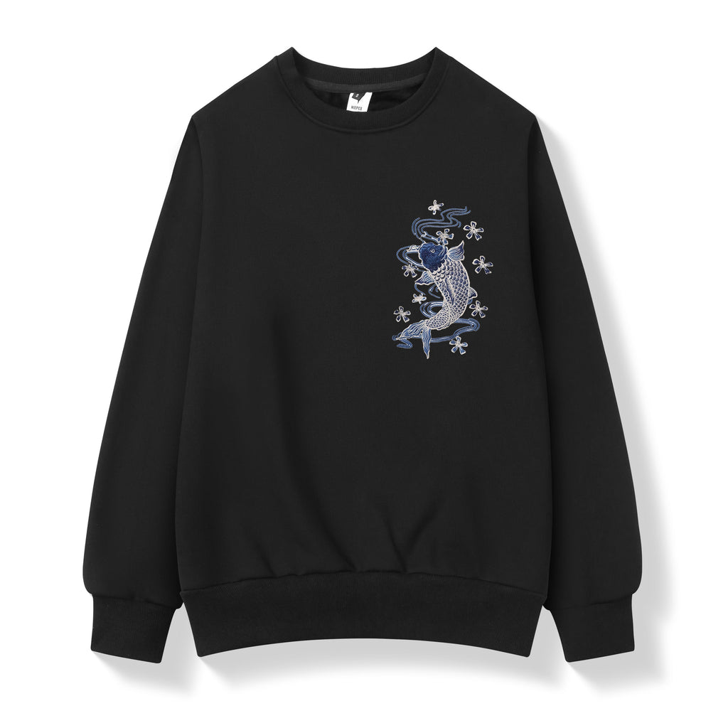 SW9015 Blue Koi Embroidery Sweater Niepce