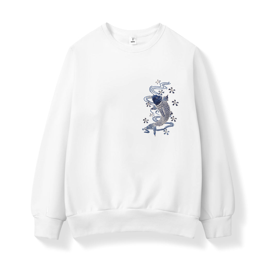 SW9015 Blue Koi Embroidery Sweater Niepce