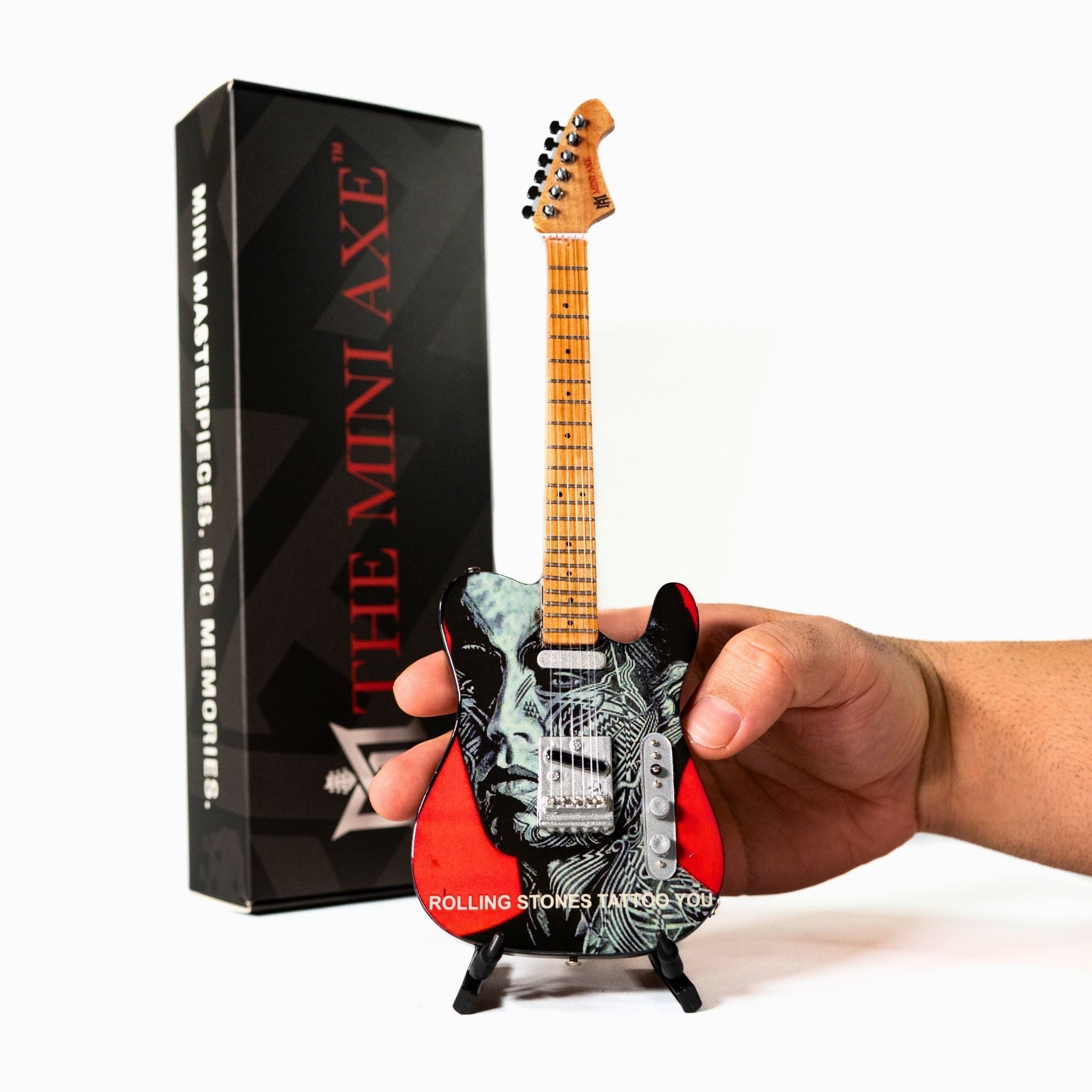 The Rolling Stones "Tongue and Lips" and "Tattoo You" Collectible Miniature Guitar Set The Mini Axe