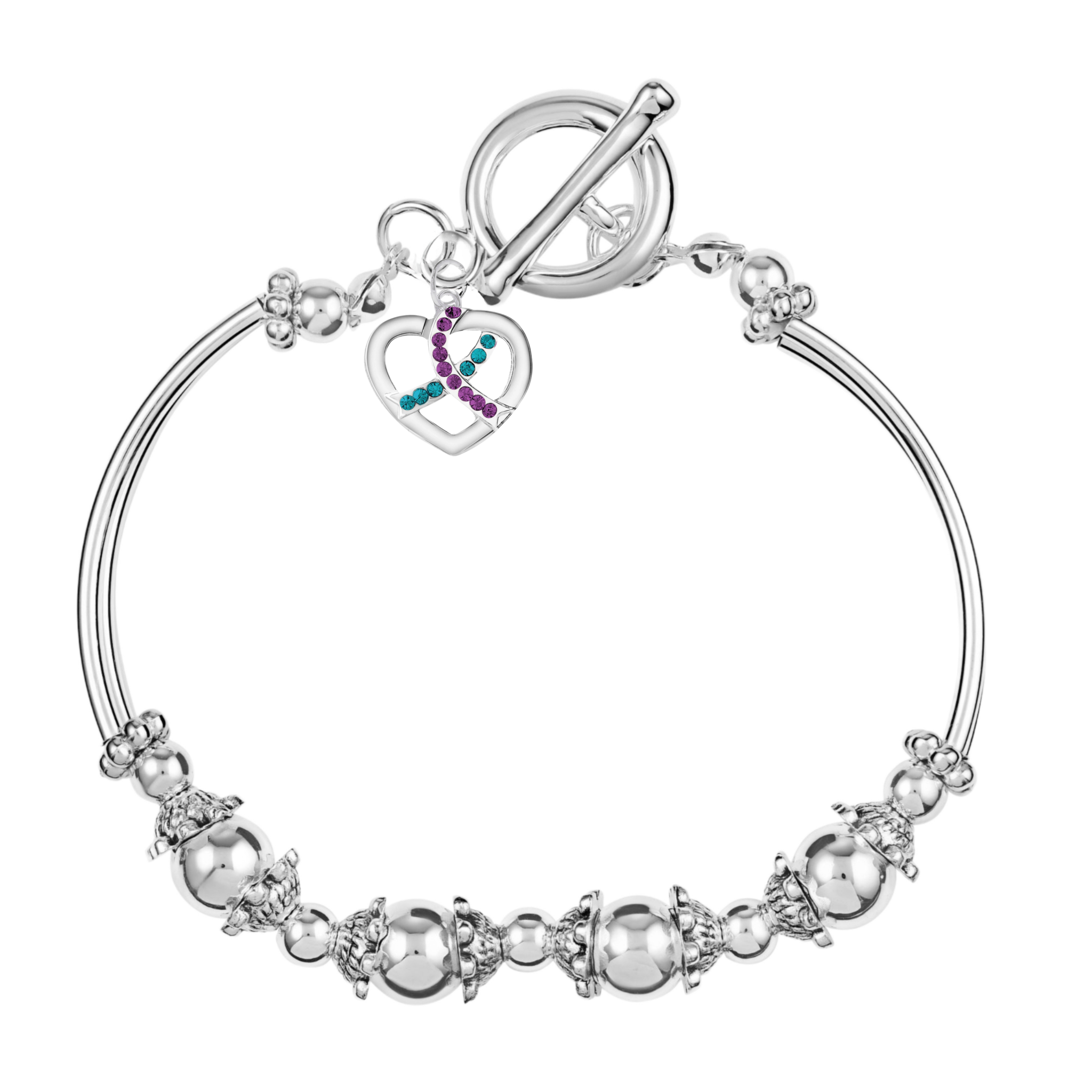 Teal & Purple Crystal Ribbon Awareness Partial Beaded Bracelets The Awareness Company