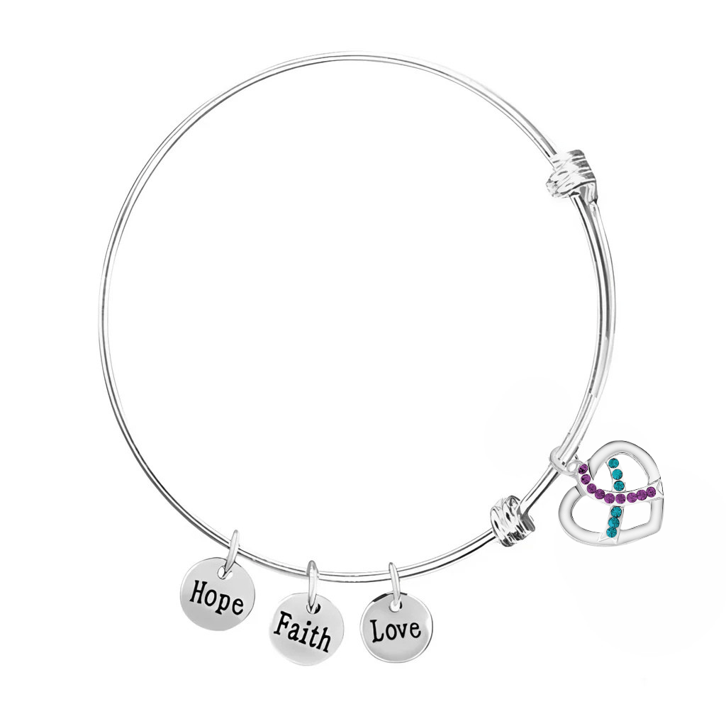 Teal & Purple Crystal Ribbon Retractable Charm Bracelets The Awareness Company