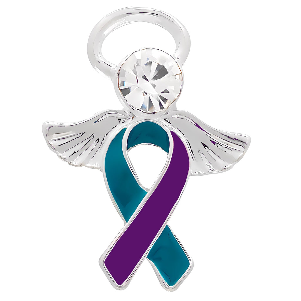 Teal & Purple Ribbon Angel Pins The Awareness Company