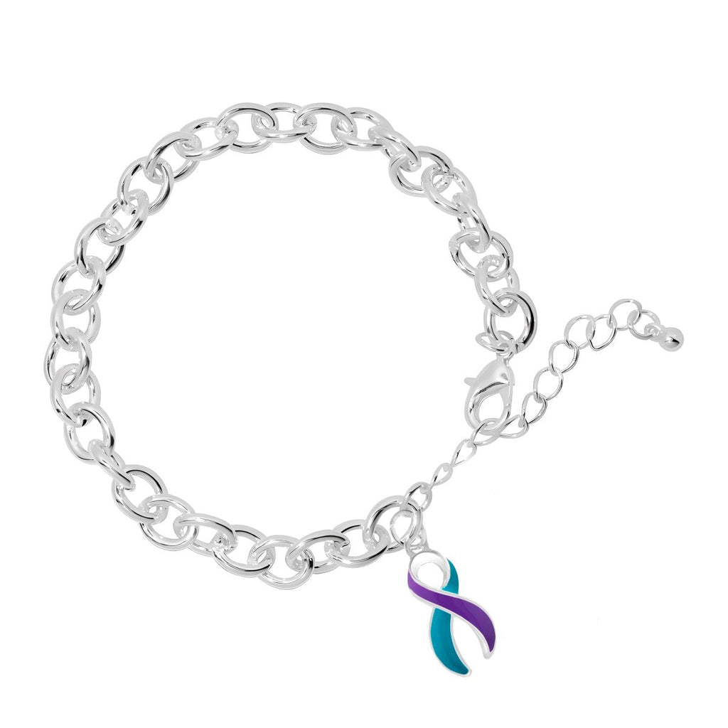 Teal & Purple Ribbon Chunky Style Charm Bracelets The Awareness Company