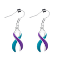 Teal & Purple Ribbon Hanging Earrings The Awareness Company