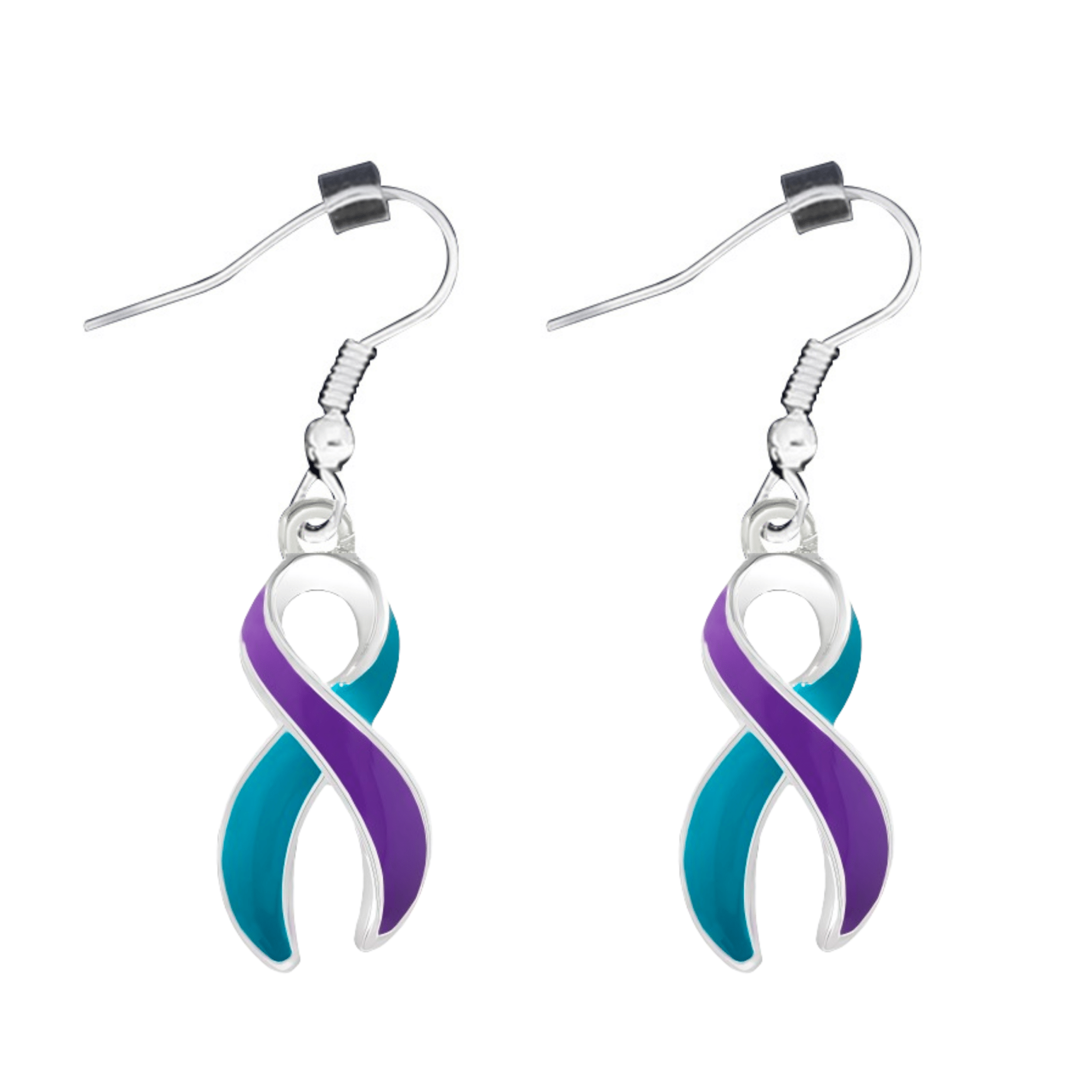Teal & Purple Ribbon Hanging Earrings The Awareness Company