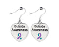 Teal & Purple Ribbon Heart Shaped Suicide Awareness Earrings The Awareness Company