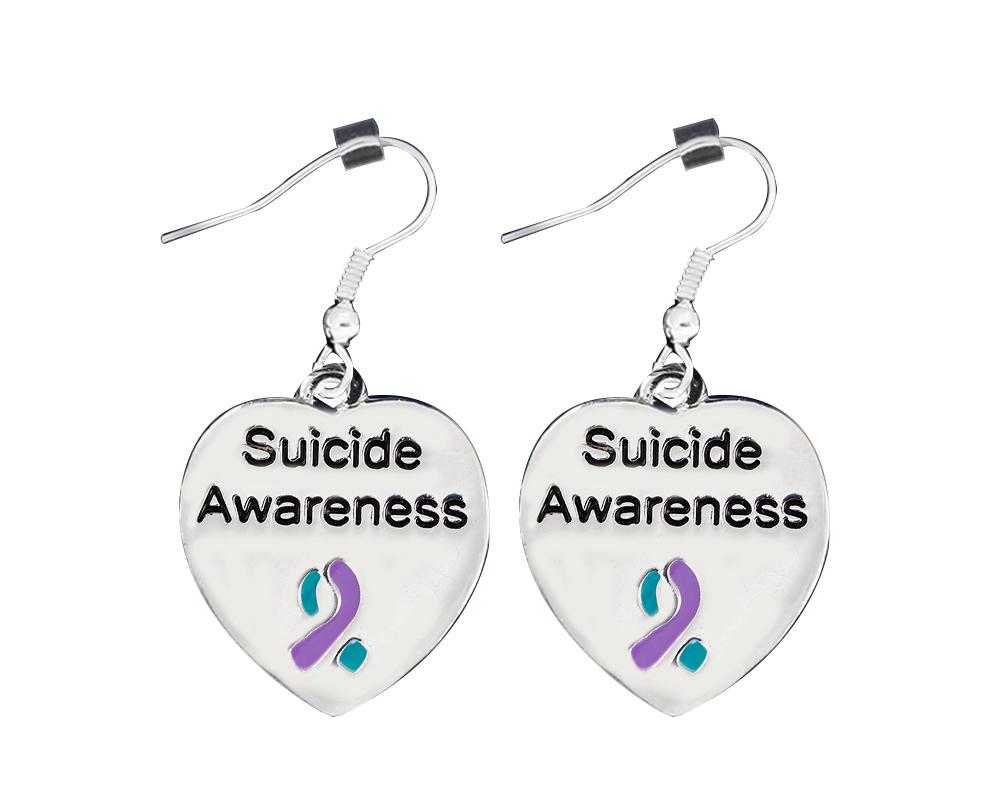 Teal & Purple Ribbon Heart Shaped Suicide Awareness Earrings The Awareness Company