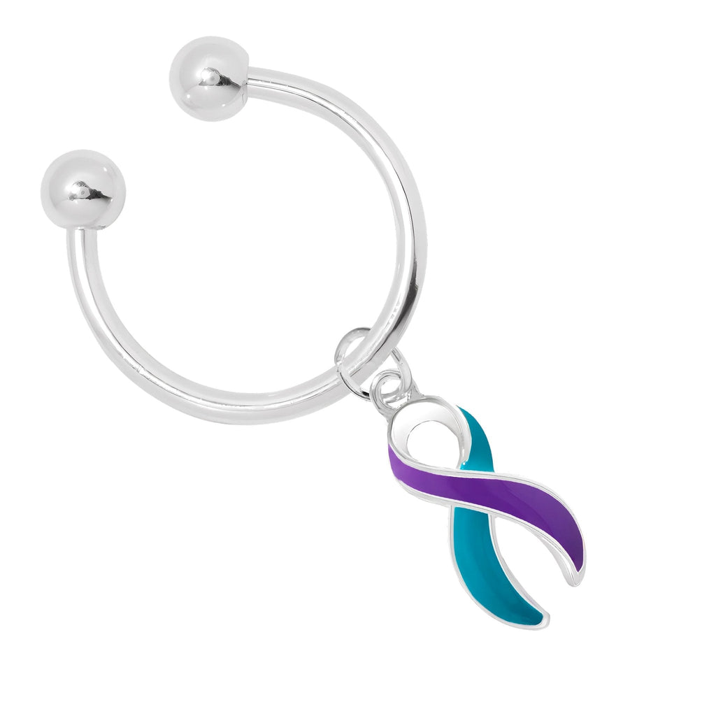 Teal & Purple Ribbon Horseshoe Style Keychain The Awareness Company