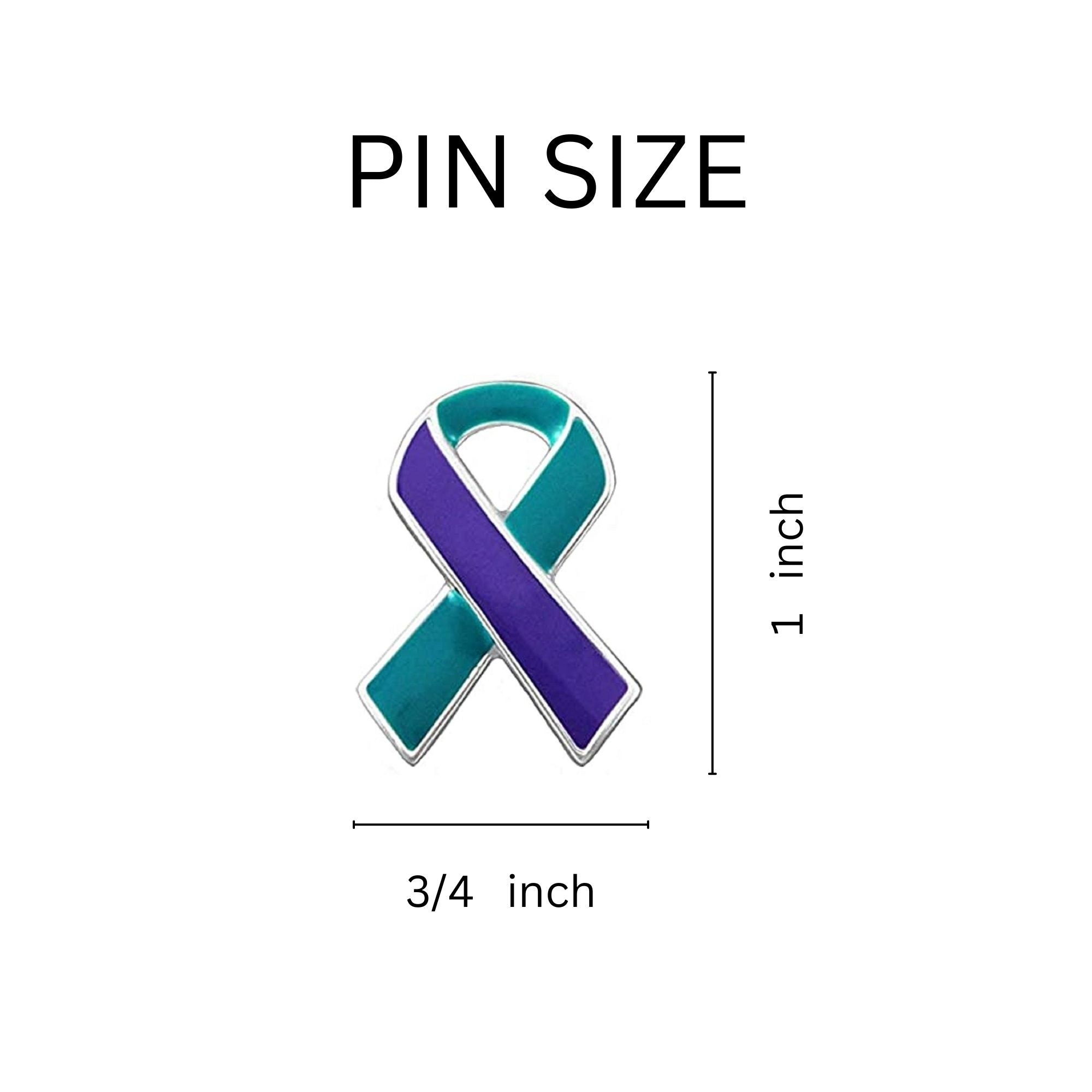 10 Pack Teal & Purple Ribbon Pins for Suicide, Sexual Assault Awareness The Awareness Company