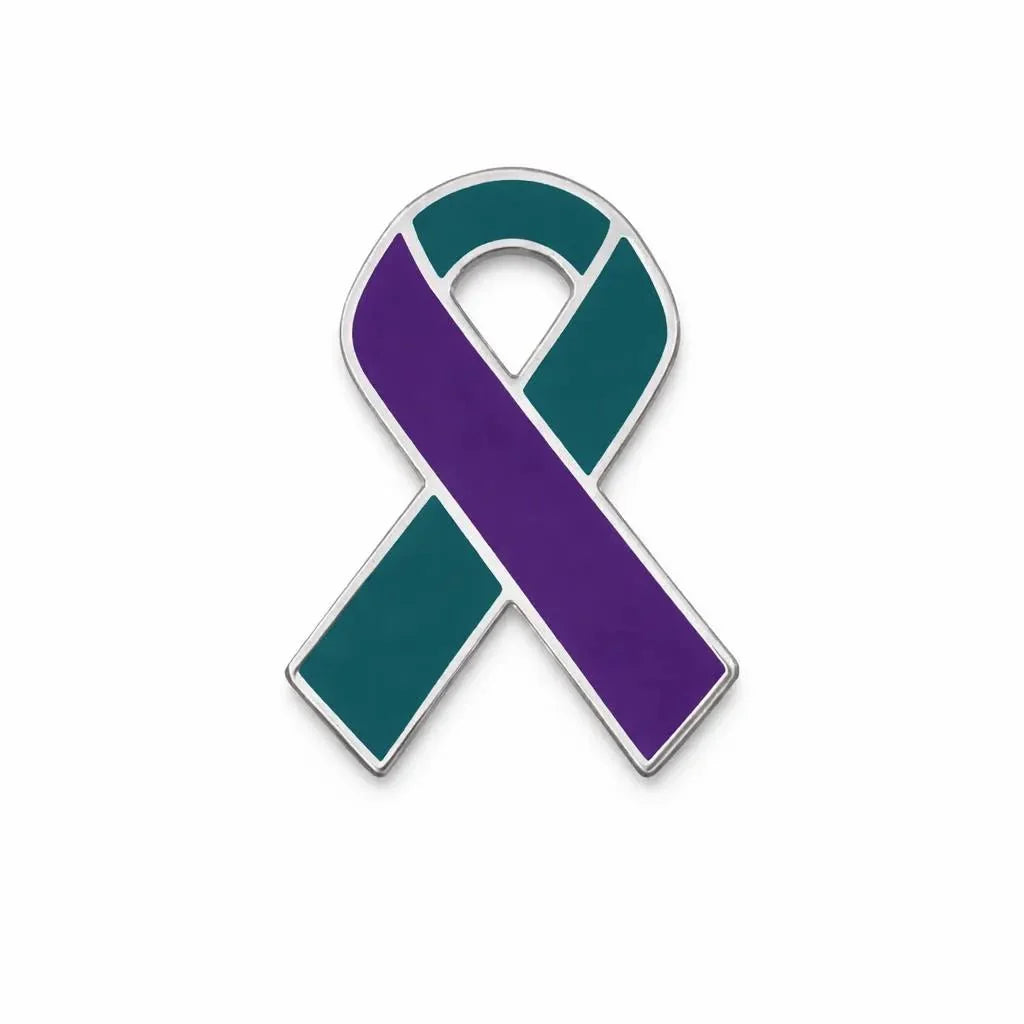 Teal & Purple Ribbon Pins The Awareness Company