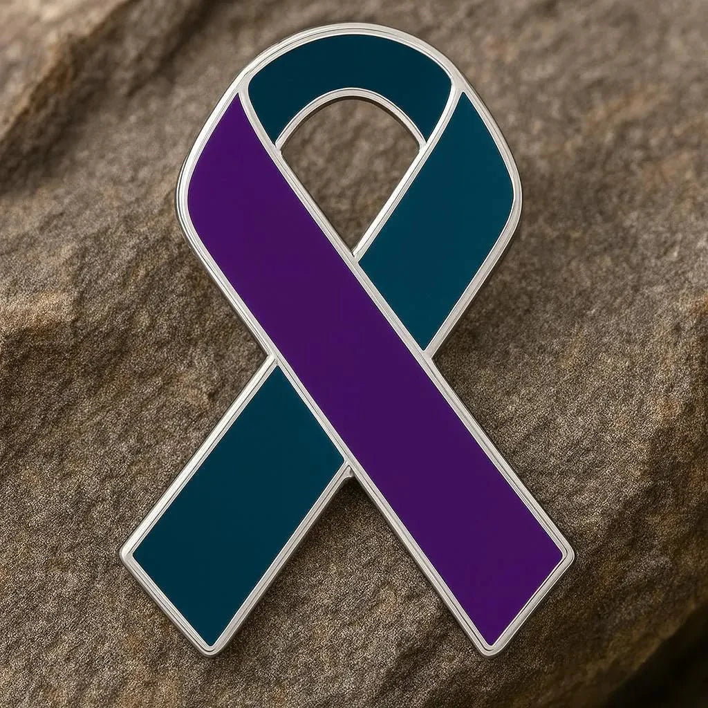 Teal & Purple Ribbon Pins The Awareness Company