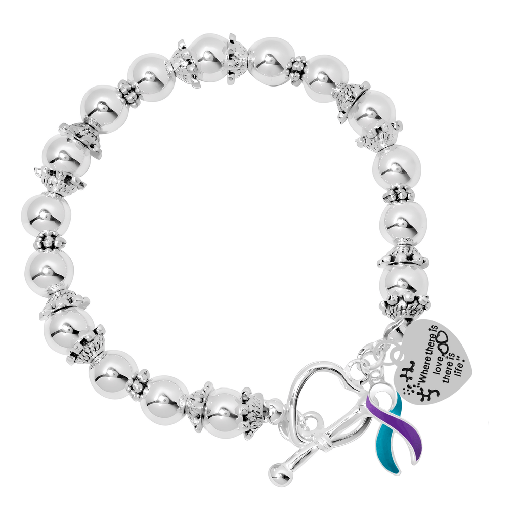 Teal & Purple Ribbon Where There is Love Bracelets The Awareness Company