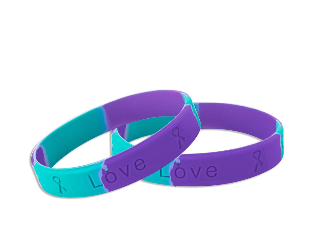 Teal & Purple Silicone Bracelets for Suicide, Sexual Assault Awareness The Awareness Company