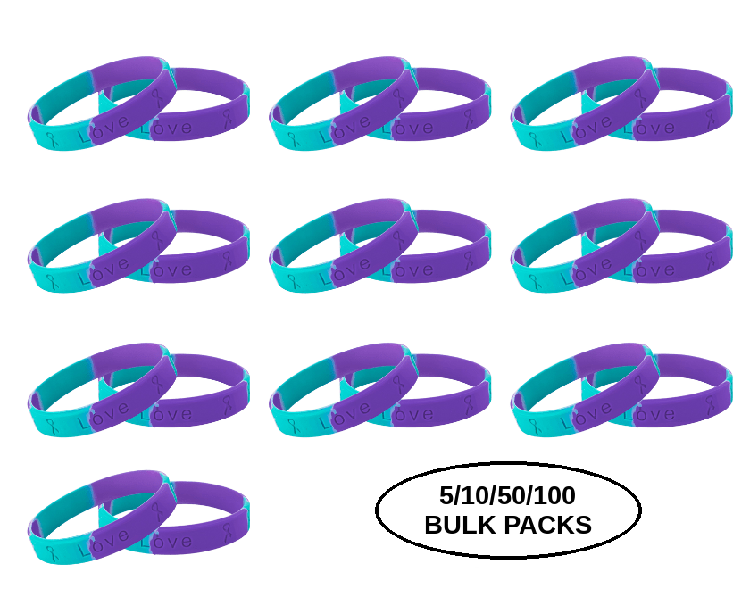 5/10/50/100 Teal & Purple Silicone Bracelets for Suicide, Sexual Assault Awareness The Awareness Company
