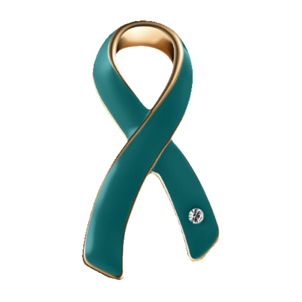 Teal Ribbon Awareness Pins w/ Crystal The Awareness Company
