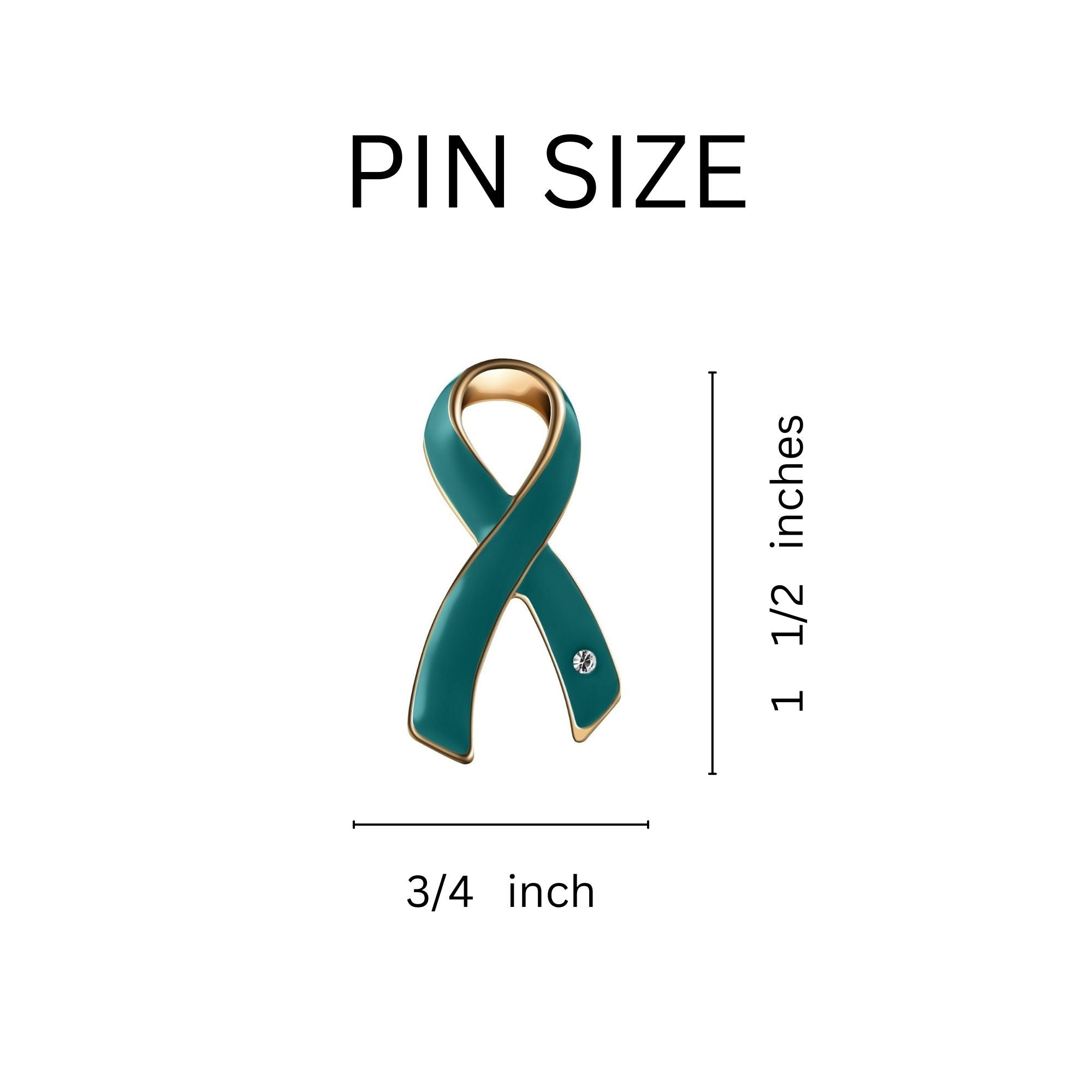 Teal Ribbon Awareness Pins w/ Crystal The Awareness Company