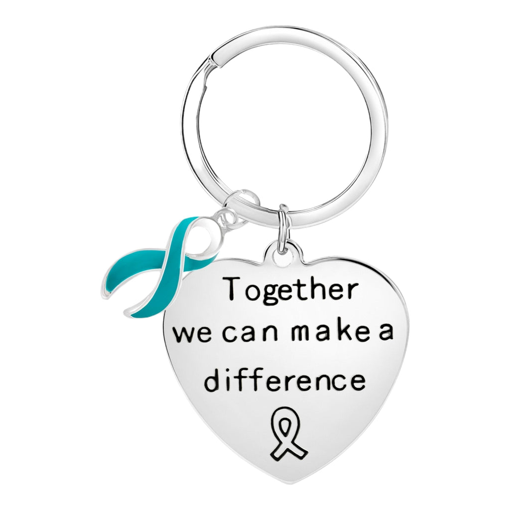 Teal Ribbon Big Heart Key Chains The Awareness Company