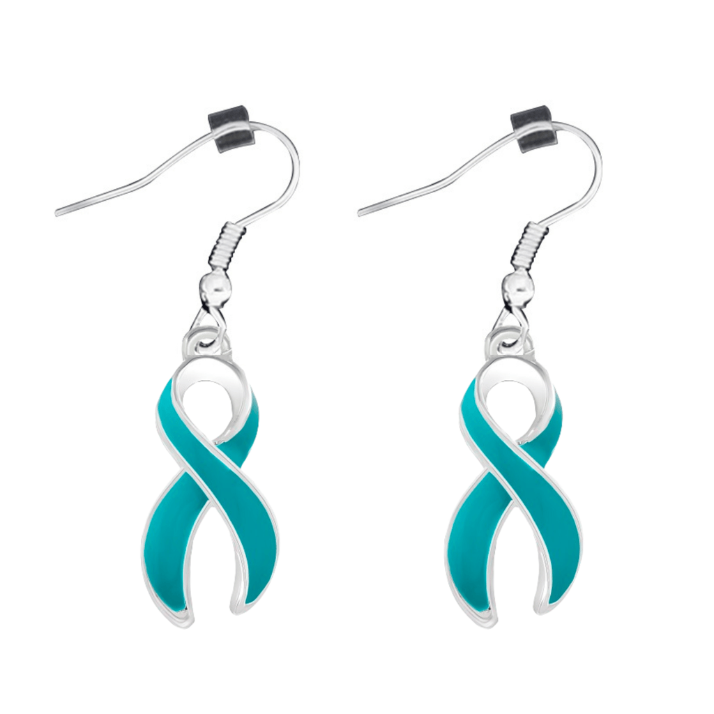 Teal Ribbon Hanging Earrings The Awareness Company