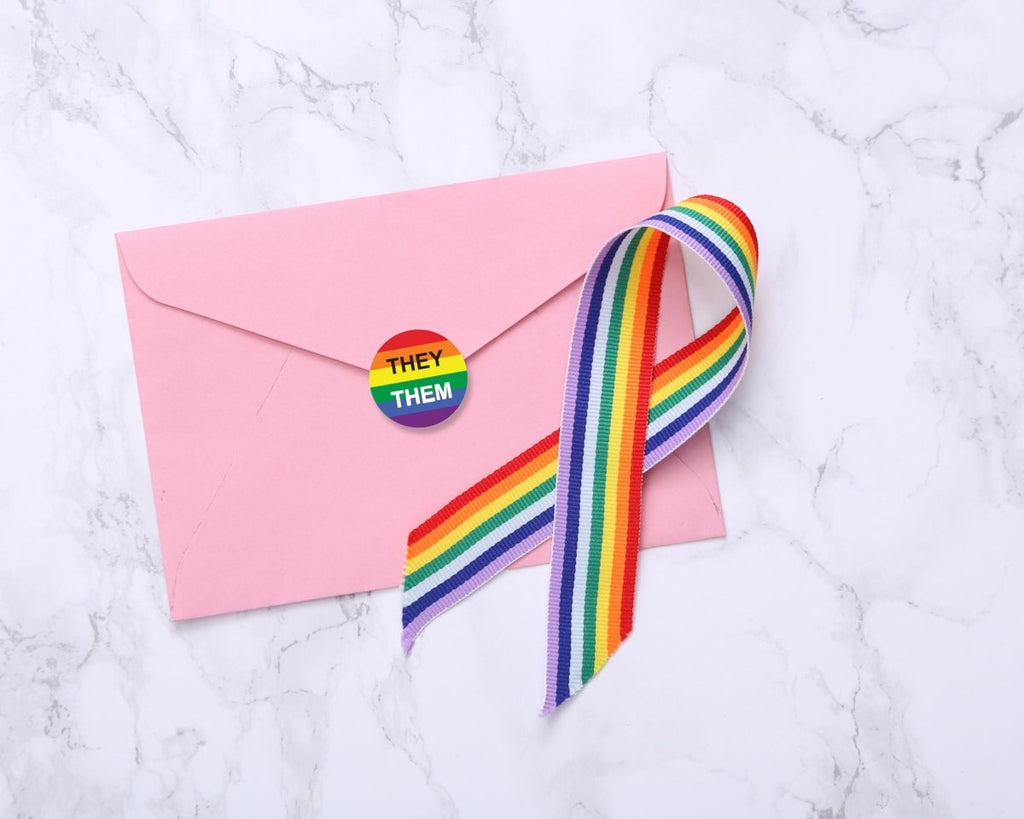They Them Pronoun Rainbow Flag Stickers (250 Per Roll) The Awareness Company