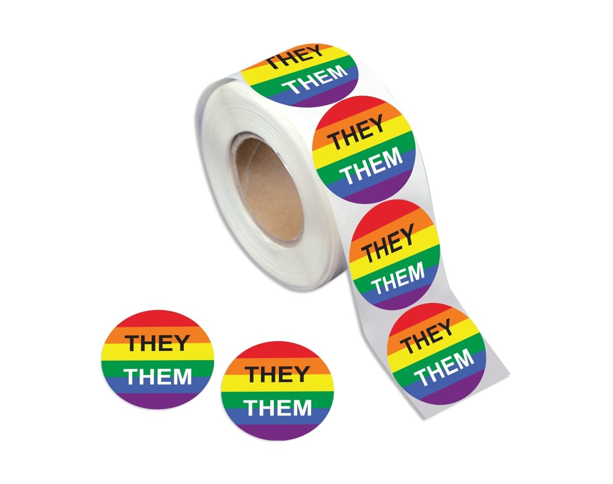 They Them Pronoun Rainbow Flag Stickers (250 Per Roll) The Awareness Company