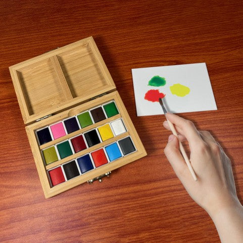 Watercolor Set – Bamboo Box – 18 Pans – Eco-Friendly elseware unplug