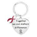 “Together We Can Make a Difference” Heart Key Chain – Burgundy Ribbon Charm The Awareness Company