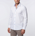 Scott// Cotton Knit-Stretch Button-Up Shirt With Contrast Details // White // Tailored Fit (Fitted) LEVINAS® Official