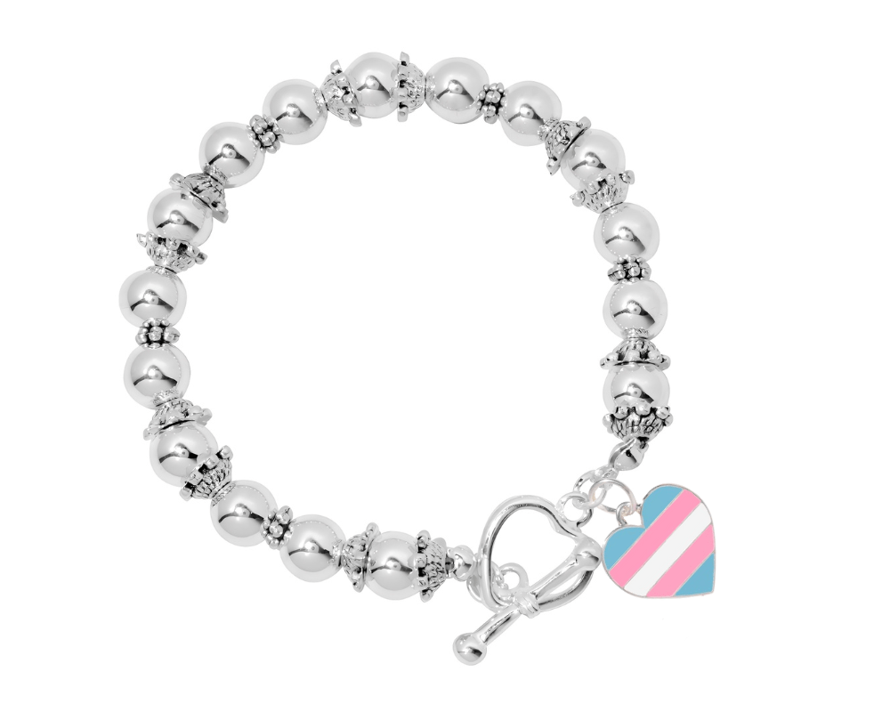 Transgender Heart Flag Silver Beaded Bracelets The Awareness Company