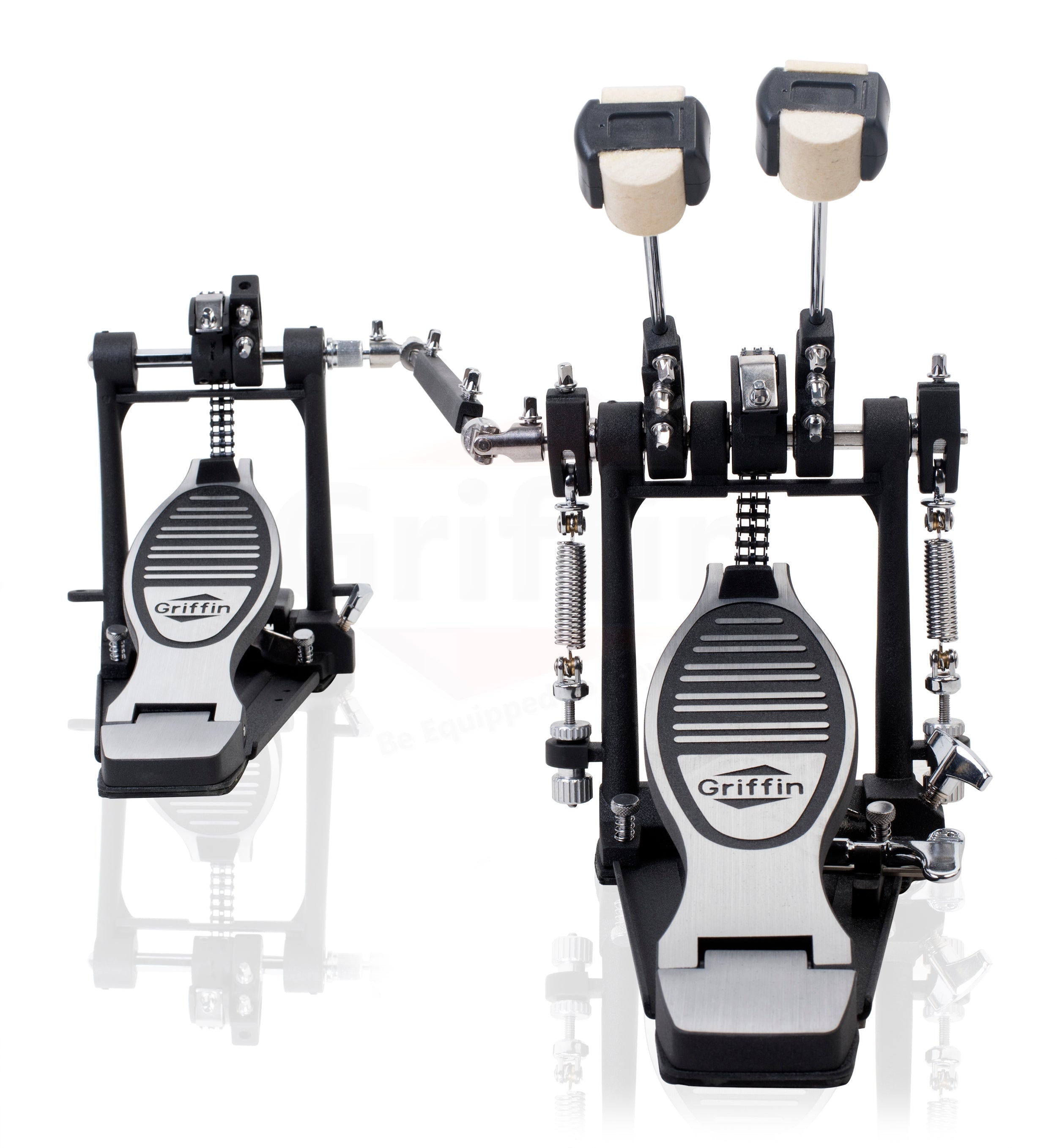 Double Kick Drum Pedal for Bass Drum by GRIFFIN - Deluxe Twin Set Foot Pedal - Quad Sided Beater Heads - Dual Pedal Two Chain Drive Hardware GeekStands.com