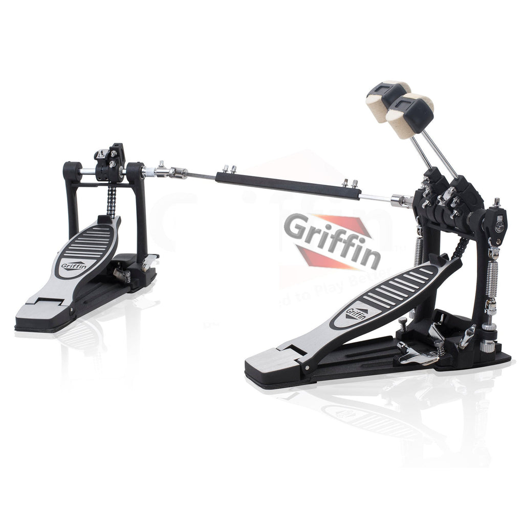 Deluxe Double Kick Drum Pedal for Bass Drum by GRIFFIN | Twin Set Foot Pedal | Quad Sided Beater Heads | Dual Pedal Two Chain Drive Percussion Hardware | Impressive Response for Metal & Rock Drummers GeekStands.com