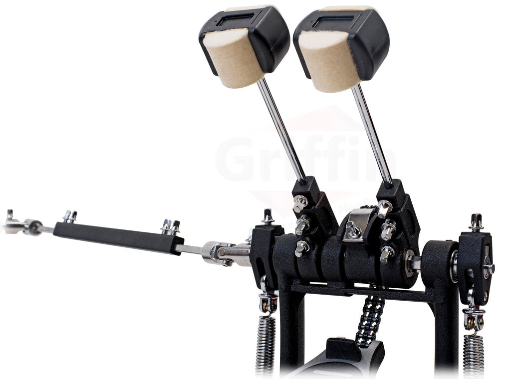 Double Kick Drum Pedal for Bass Drum by GRIFFIN - Deluxe Twin Set Foot Pedal - Quad Sided Beater Heads - Dual Pedal Two Chain Drive Hardware GeekStands.com