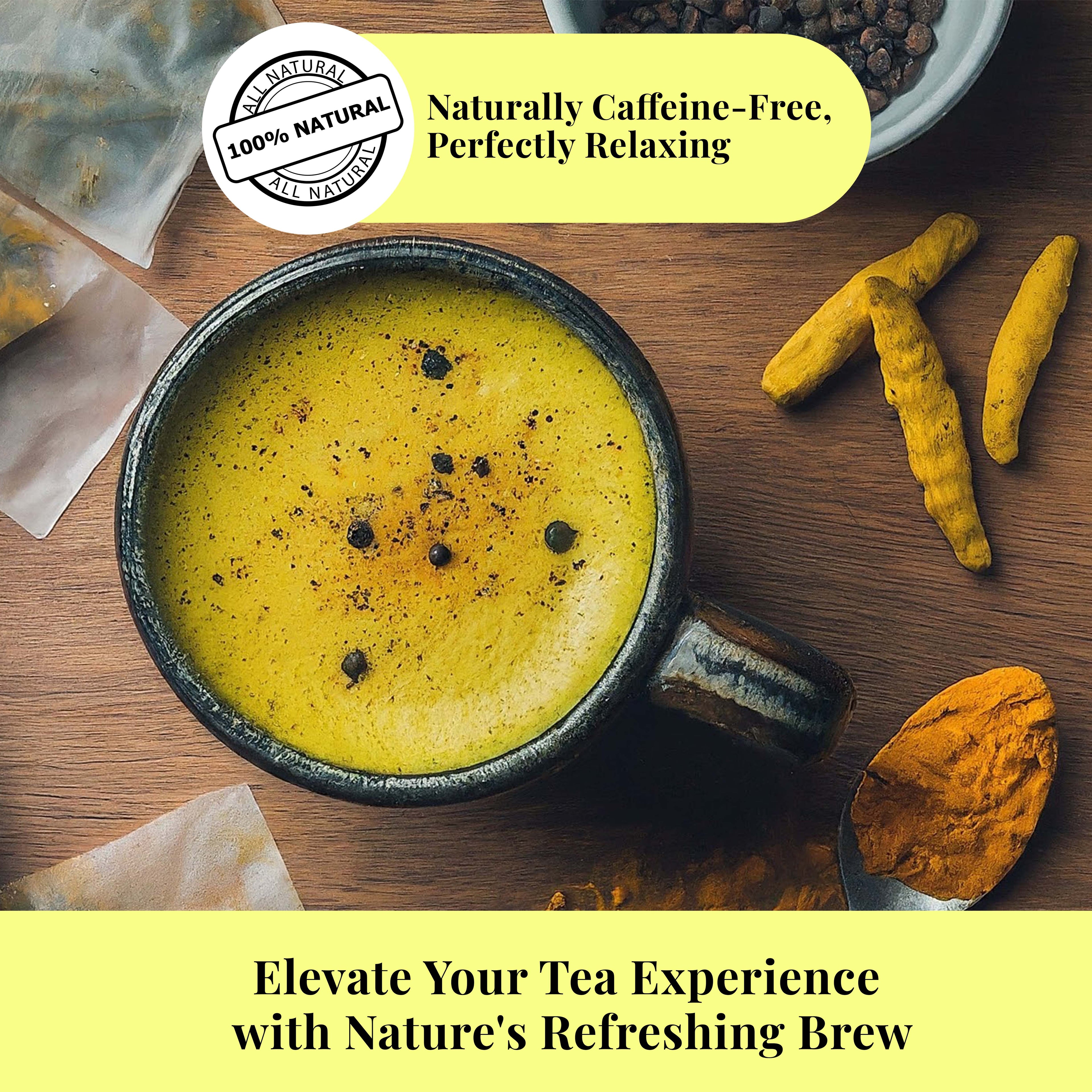 Akshit 75 Natural Turmeric Tea Bags | Peppermint, Lemongrass and Black Pepper Tea Blend, Te De Curcuma, Pure Tumeric Tea blend, Caffeine Free, Stress Relieving Herbal Tea, Non-Gmo. Pack of 1 Akshit