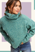 La Miel Loose-Fit Turtleneck Pin-Tuck Long Sleeve Western Sweater — Drop Shoulder Cozy Layering (small remaining) Cowhide and Conchos